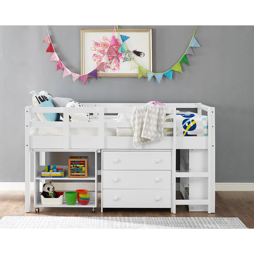 Twin Low Loft Bed with Desk, White M2796