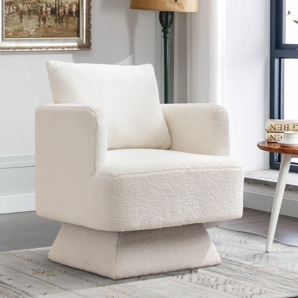 Beige Lamb Wool Swivel Accent Chair F656490