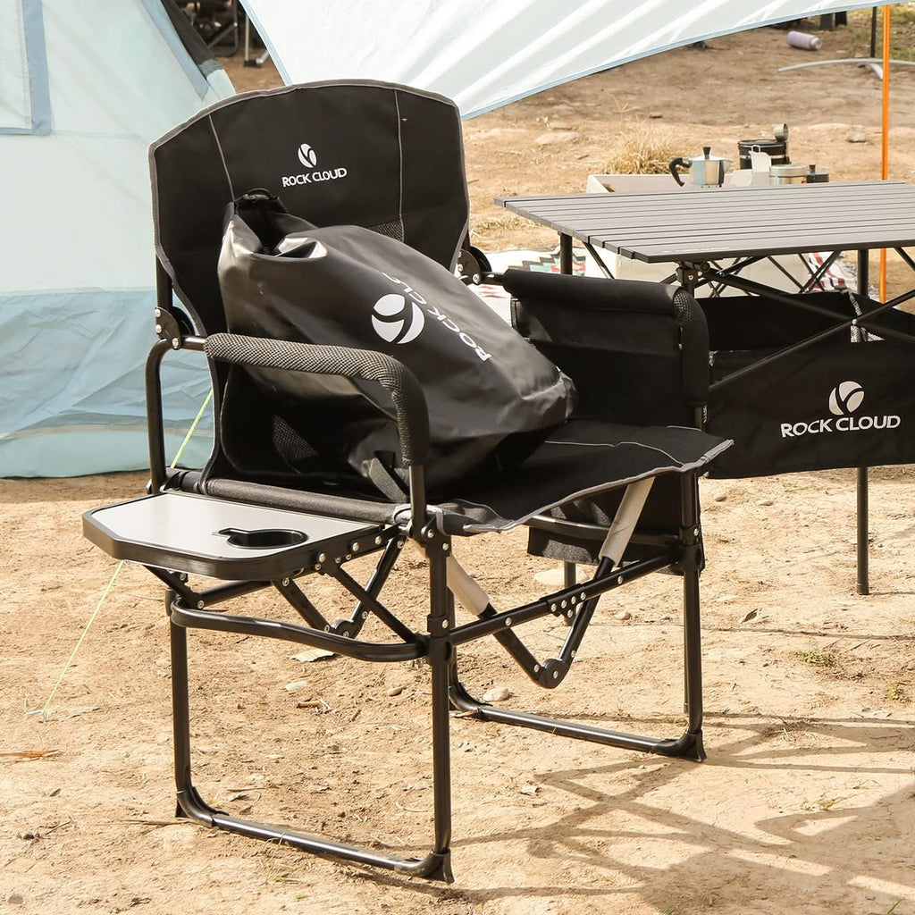 Folding Camping Chair with Storage Pocket and Side Table Y17476