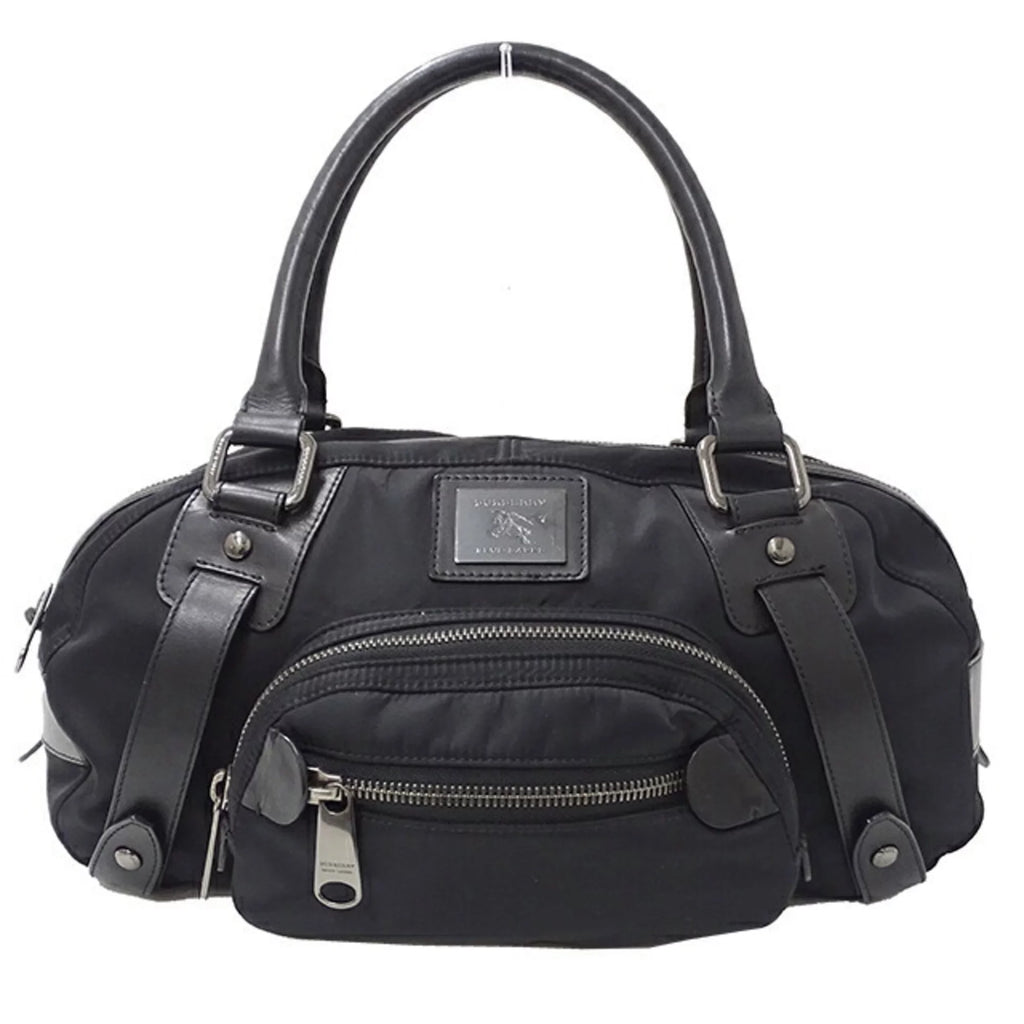 Pre-Owned Nylon Leather Black Boston Bag S488