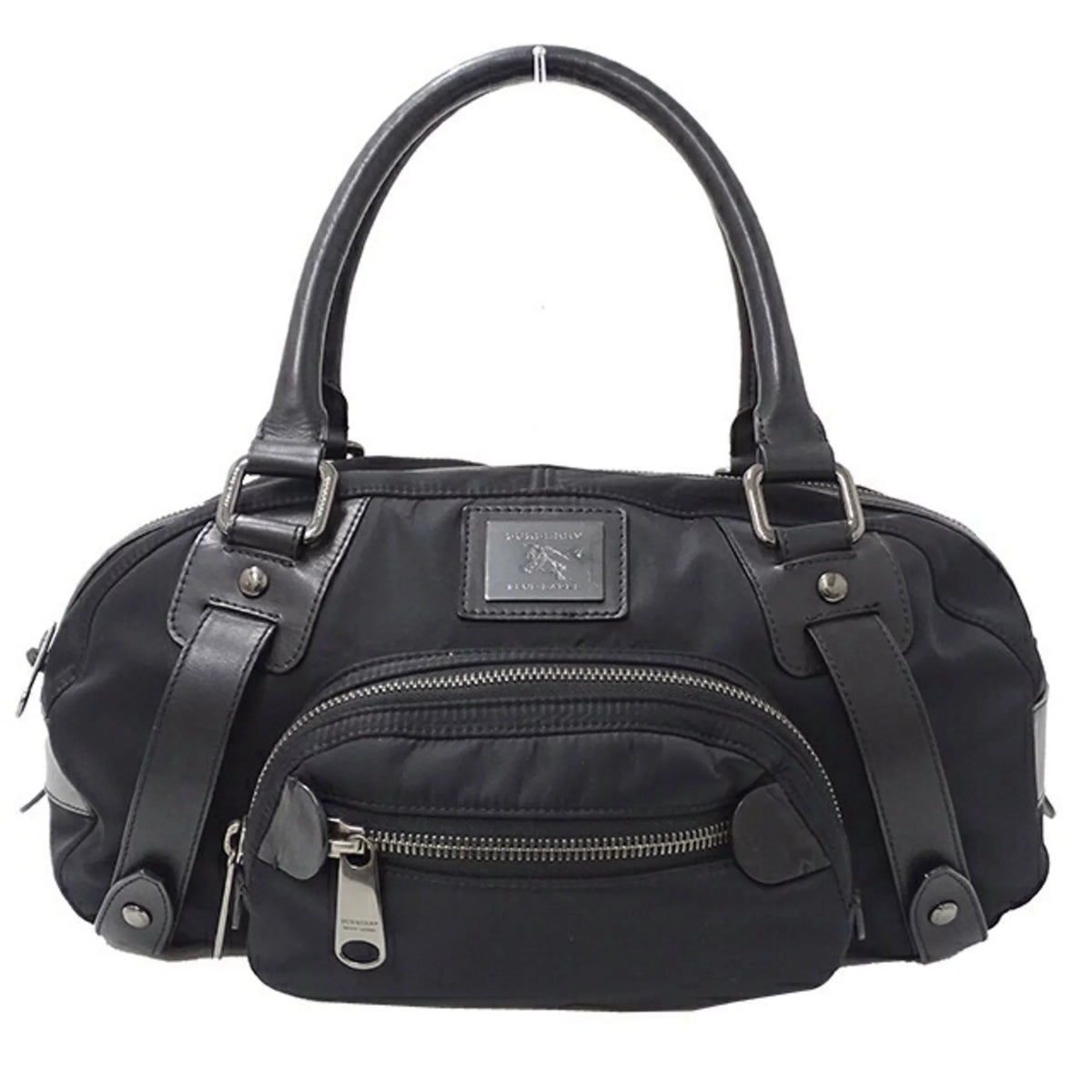 Pre-Owned Nylon Leather Black Boston Bag S488