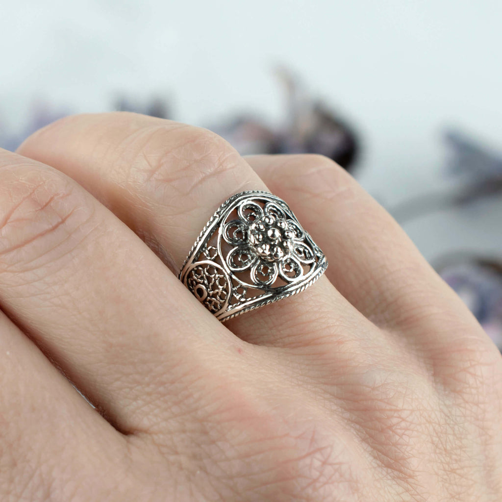 Sterling Silver Filigree Cocktail Ring K88882