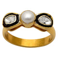 0.50 CTW Diamond Polki Ring 925 Sterling Silver with Black Enamel N871074