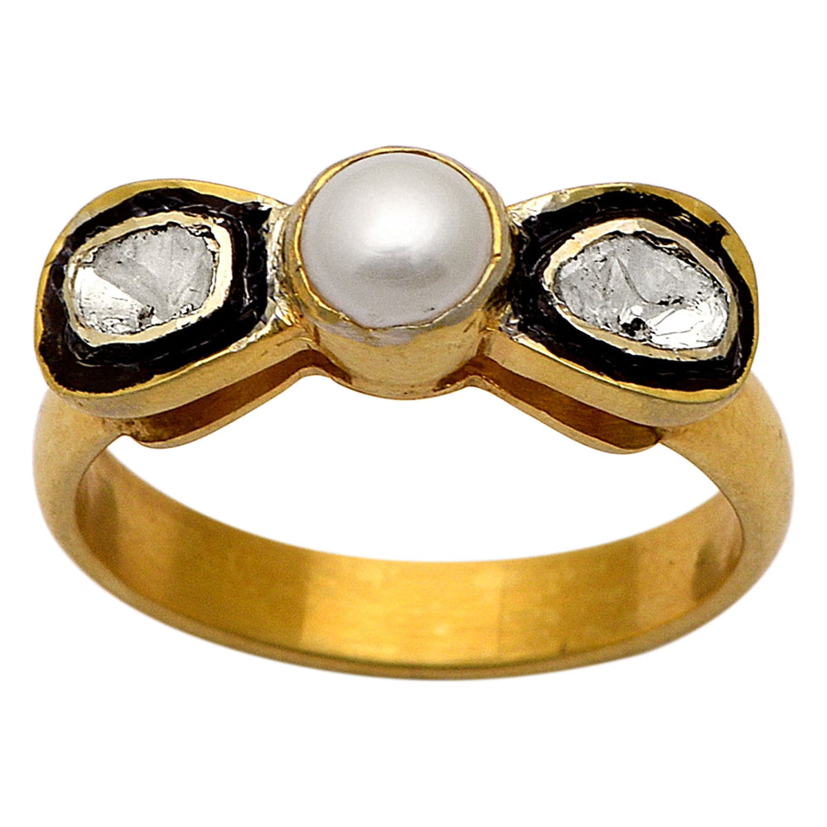 0.50 CTW Diamond Polki Ring 925 Sterling Silver with Black Enamel N871074