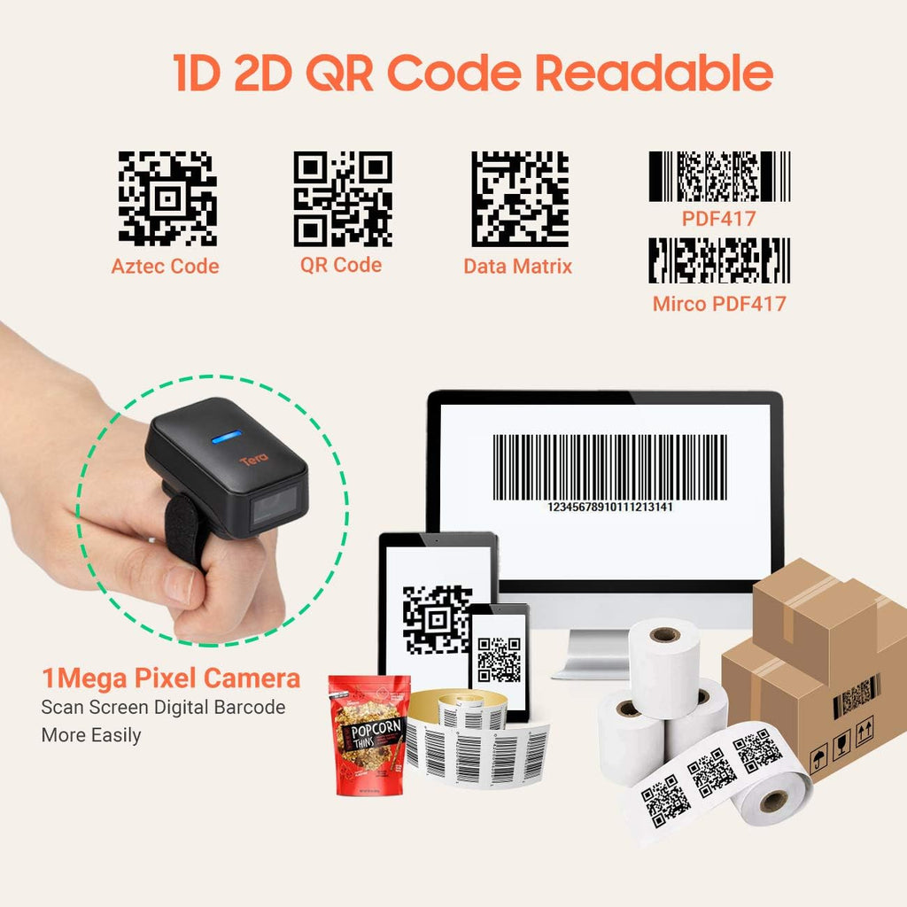 Wireless Ring Barcode Scanner with Bluetooth B882330
