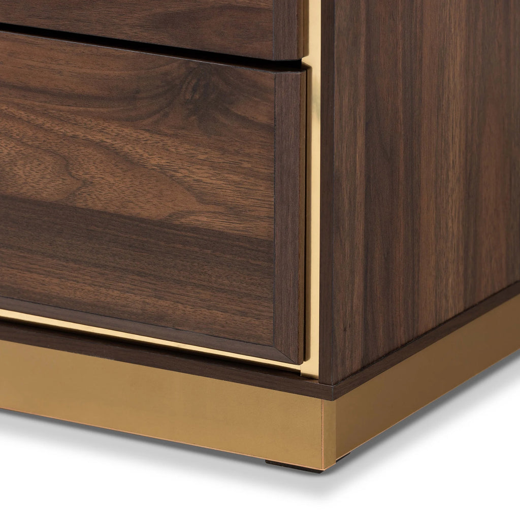 Walnut Brown Wood and Gold Metal 8-Drawer Dresser J803