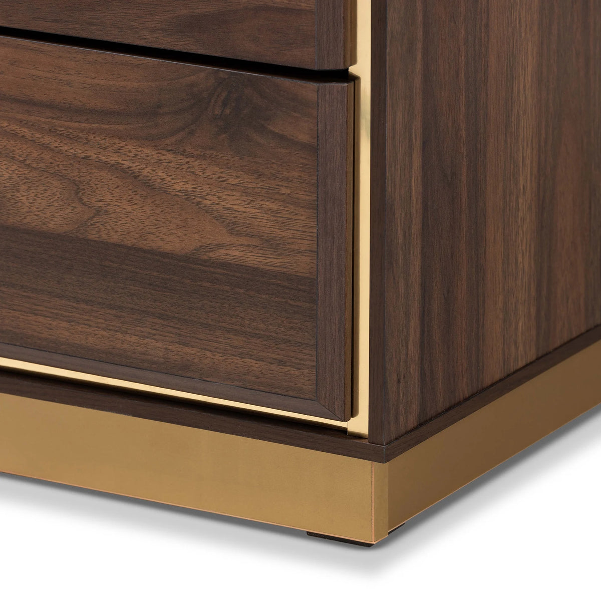 Walnut Brown Wood and Gold Metal 8-Drawer Dresser J803