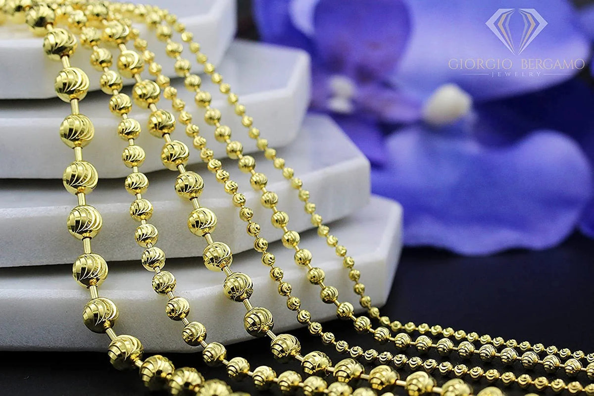 14K Yellow Gold 2.5mm Ball Bead Moon Cut Chain Necklace M2667