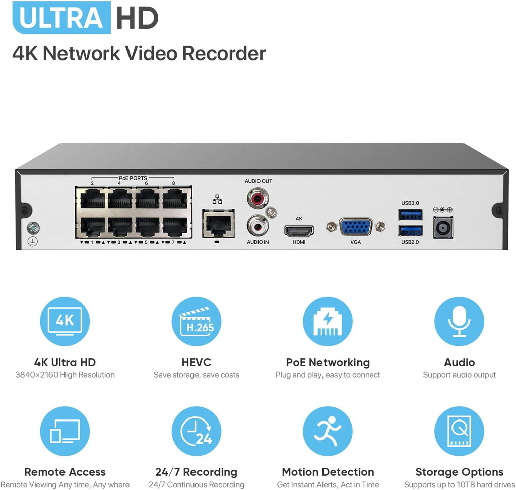 8 Channel 4K POE NVR Recorder Q20850