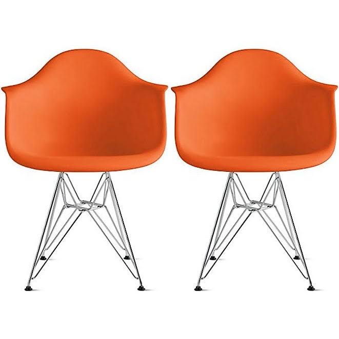 Orange Molded Plastic Arm Chairs X9498