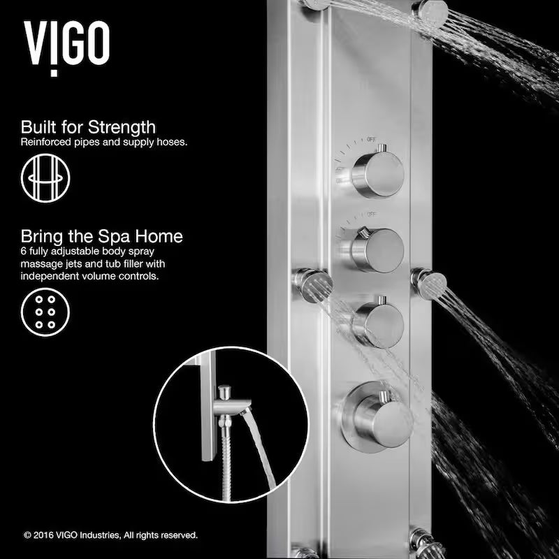 6-Jet Shower Panel System with Rainhead and Hand Shower Wand in Stainless Steel D9074