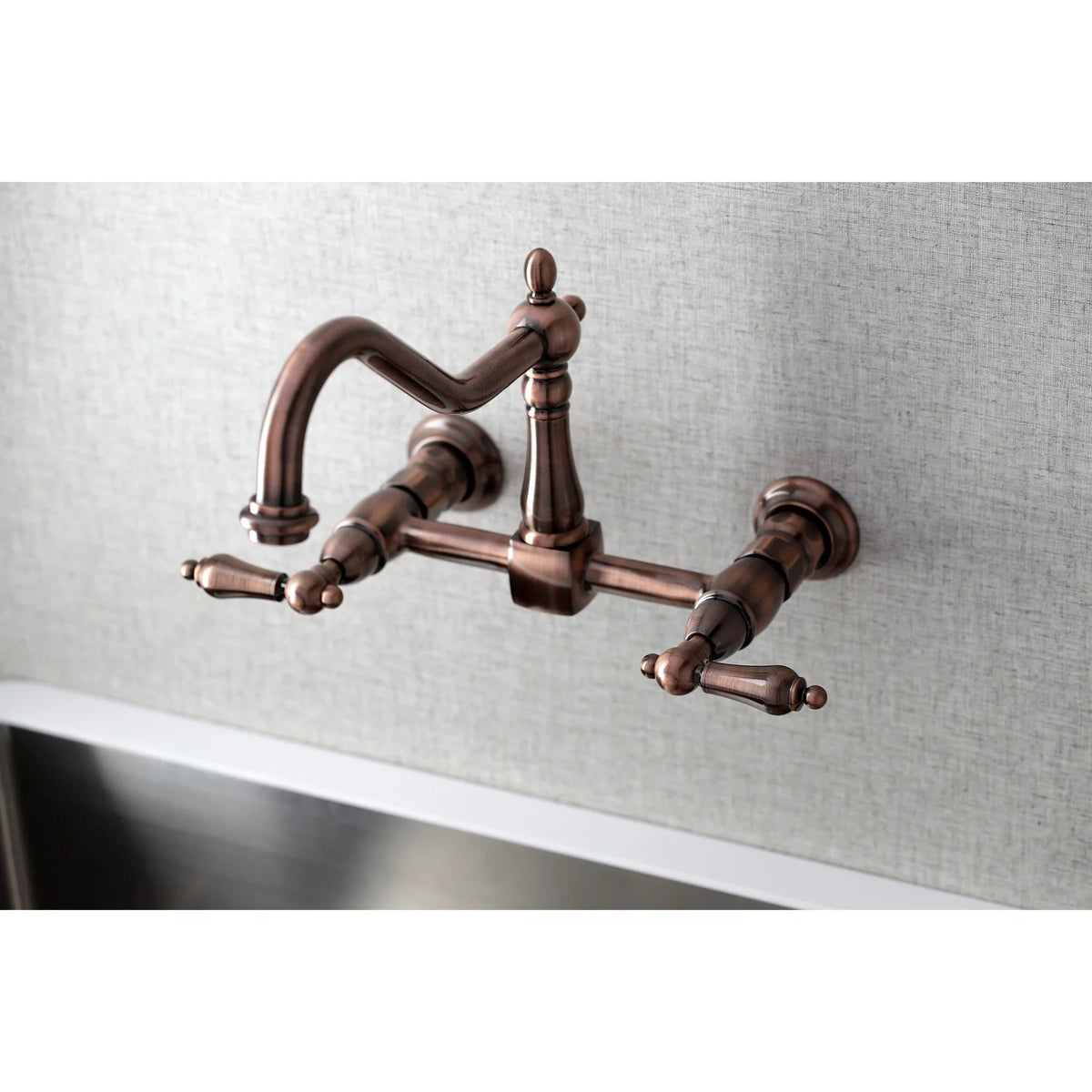 Antique Copper Wall Mount Bridge Kitchen Faucet G373