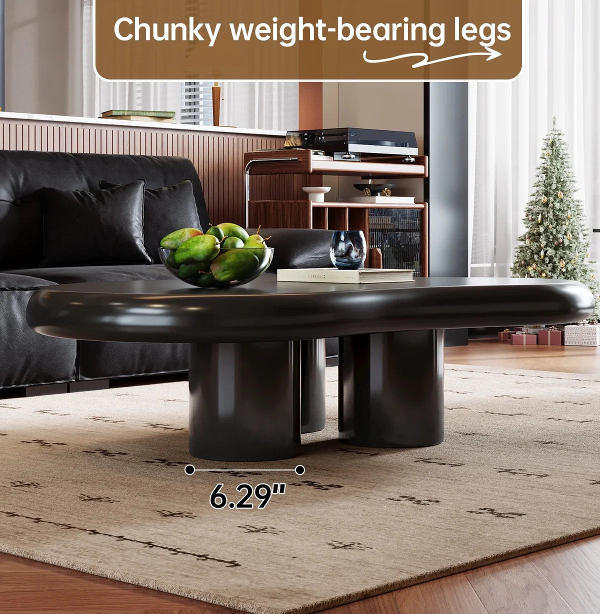 38.58'' Black Irregular Coffee Table Z6829