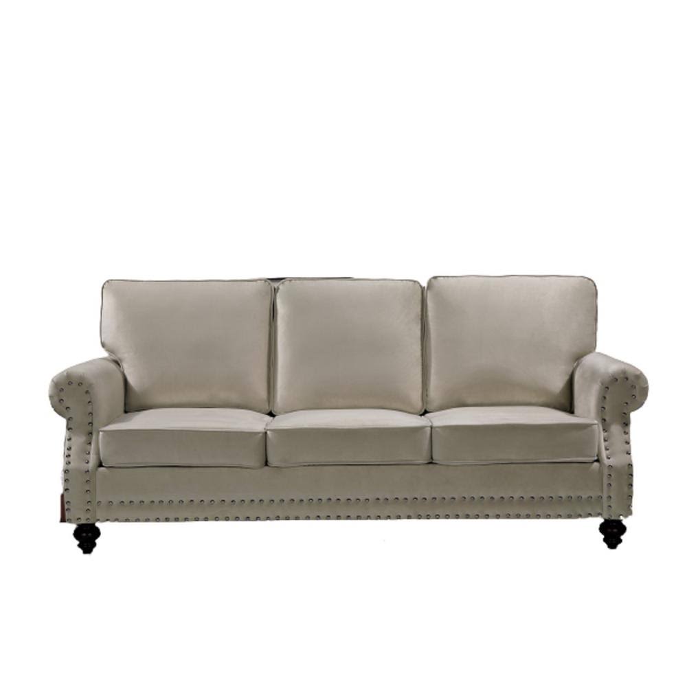 Beige Nailhead Velvet Sofa S739716