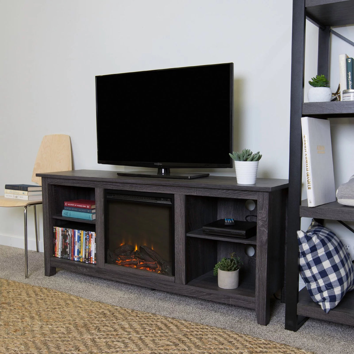 58" Rustic MDF Farmhouse Fireplace TV Stand D28027