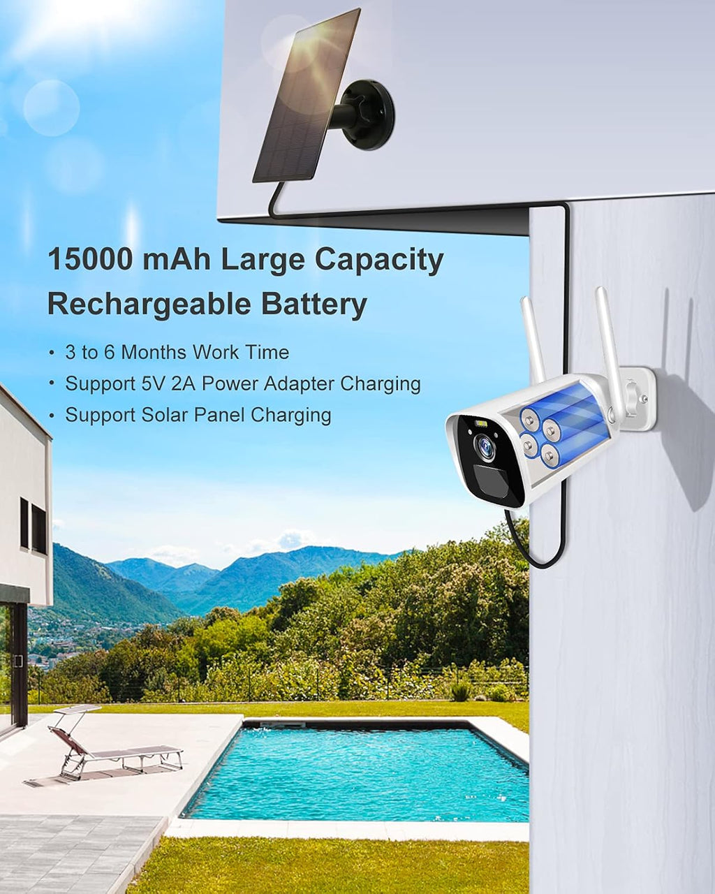 3MP Solar Powered Outdoor Security Camera with Rechargeable Battery W765