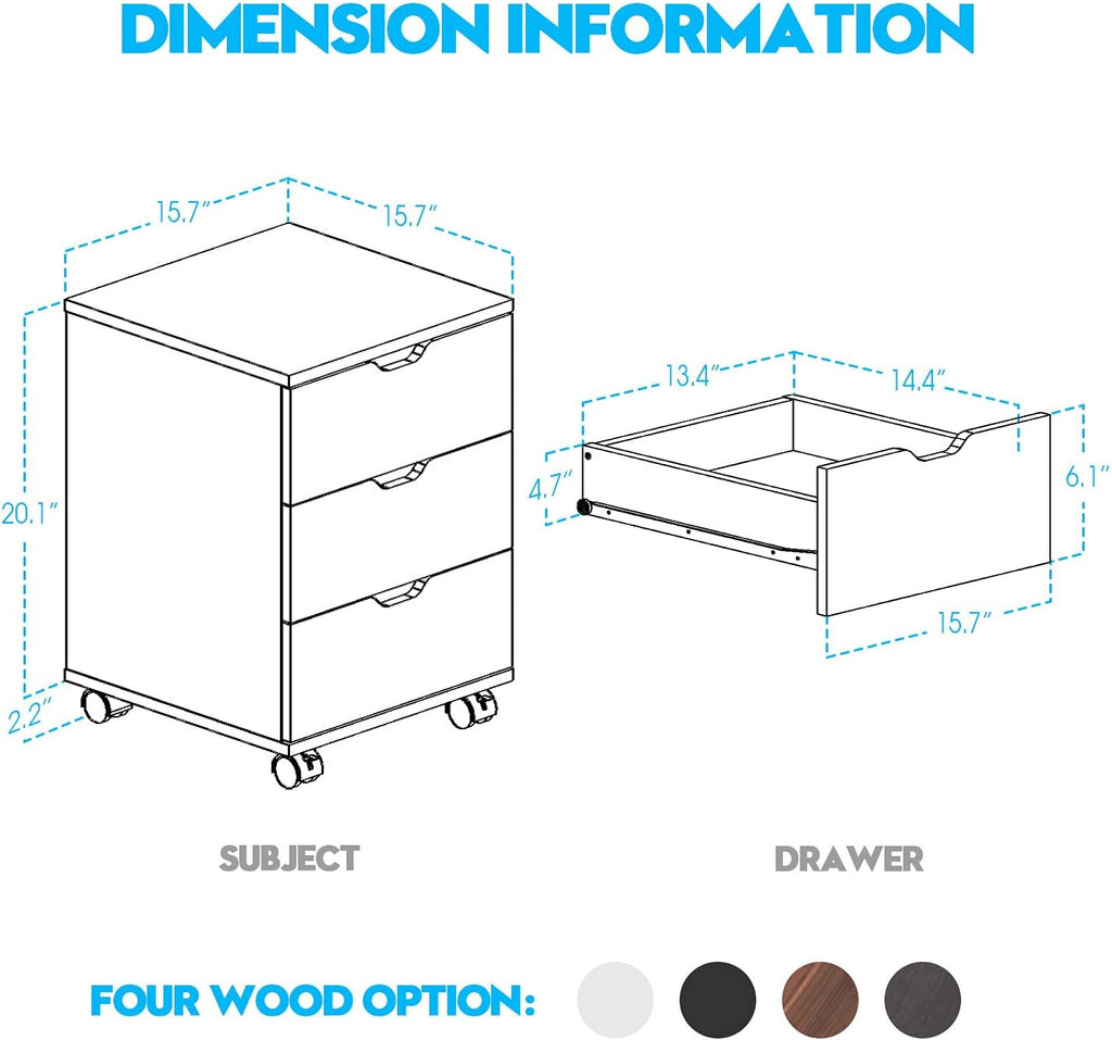 3 Drawer Wood Rolling Office Filing Cabinet L9969