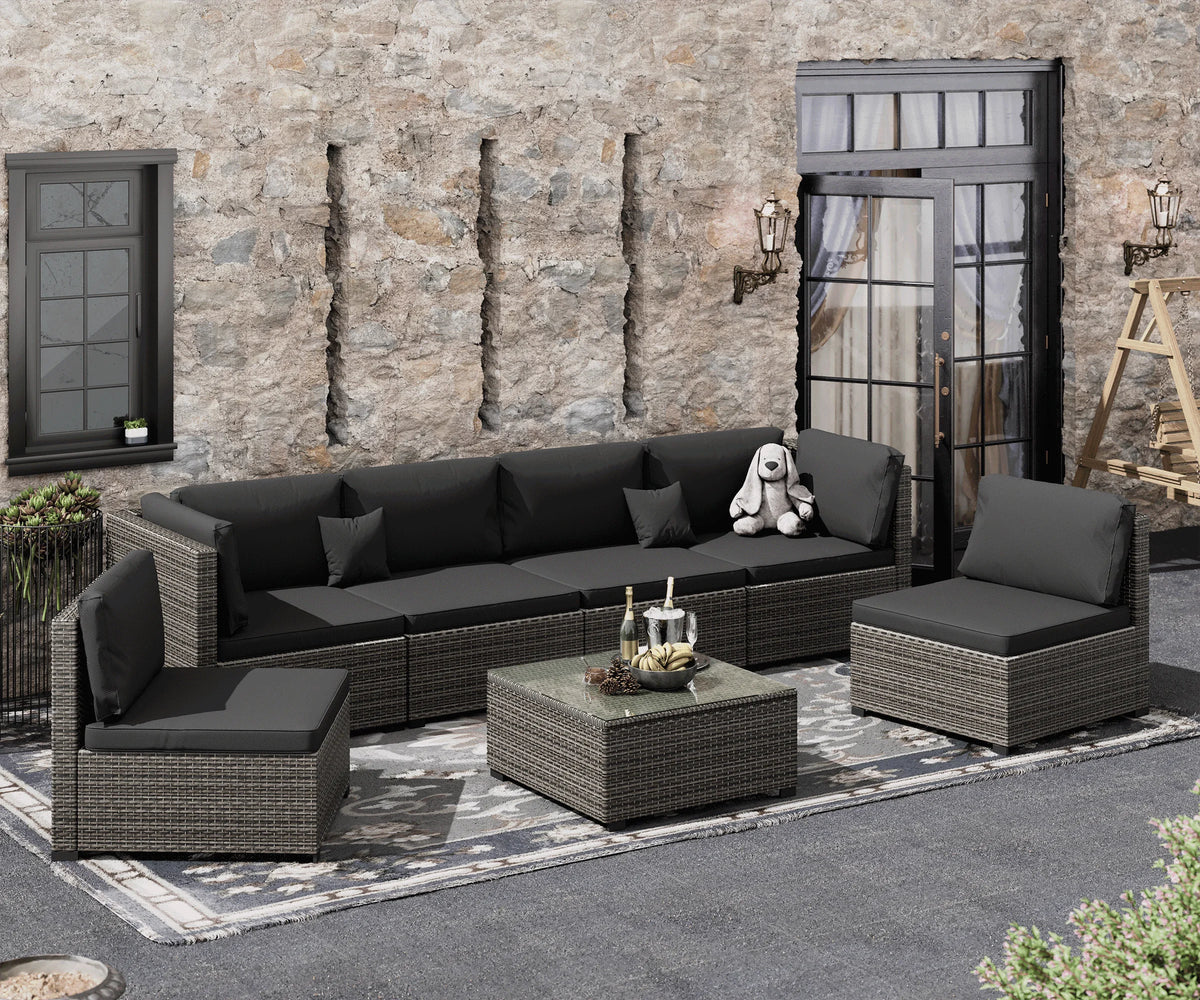 7 Piece PE Rattan Patio Sectional Sofa Set with Cushion and Coffee Table M141