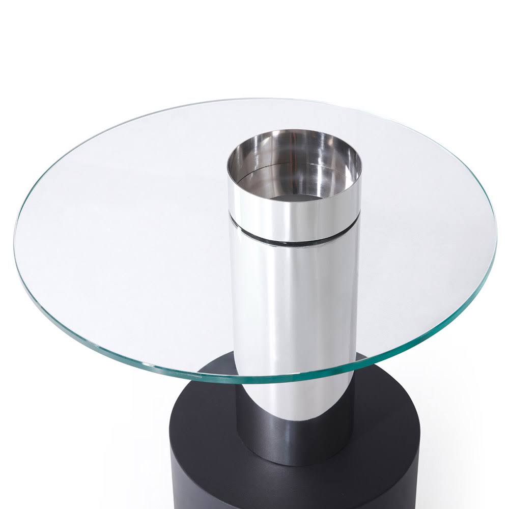 Clear Glass End Table with Stainless Steel and Black Base I24122