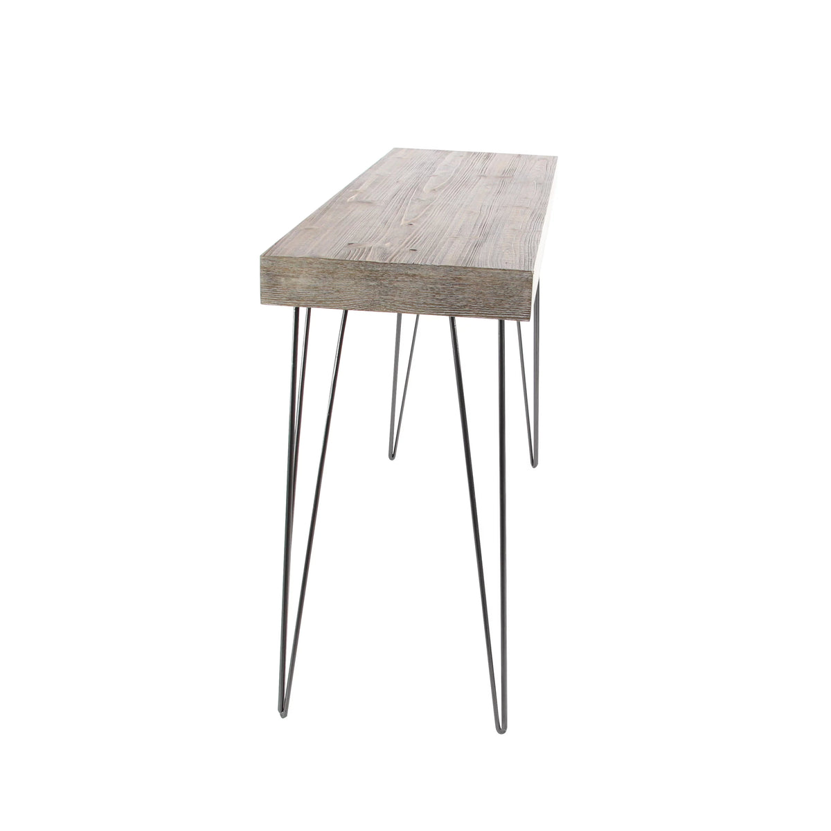 Brown Wood Console Table with Black Metal Hairpin Legs A8589