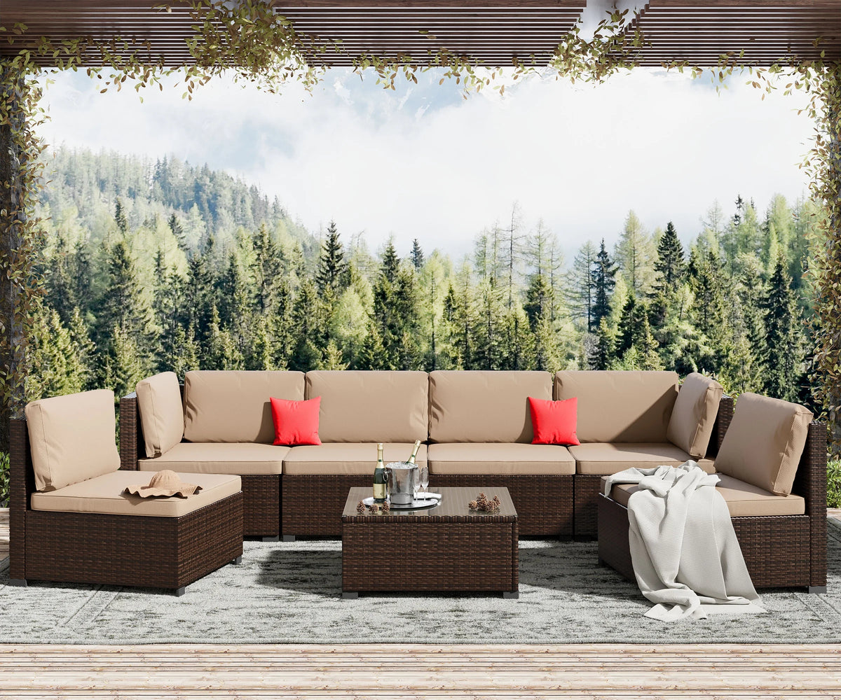 7 Piece PE Rattan Patio Sectional Sofa Set with Cushion and Coffee Table M141