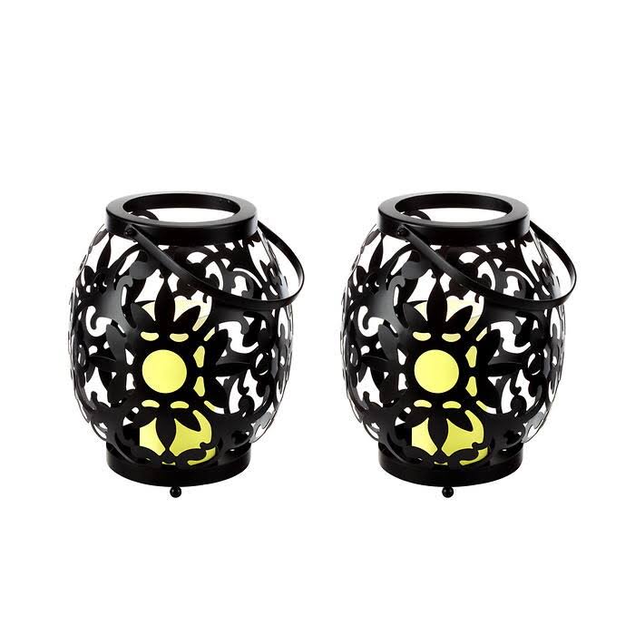 Black 2-Pack Metal Filigree Lantern with LED Candle R443167