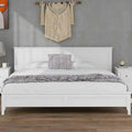 King Size White Wooden Platform Bed with Headboard I916531