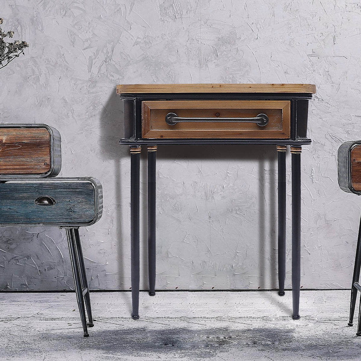 Mid Century One Drawer Wood Side Table with Storage G16615