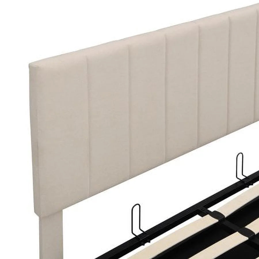 Full Size Hydraulic Storage Platform Bed with Upholstered Headboard, Beige D546