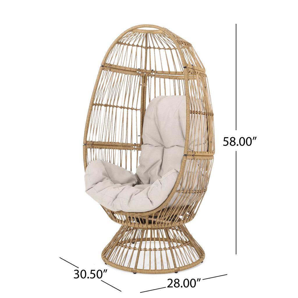 Light Brown Wicker Swivel Egg Chair with Cushion M185