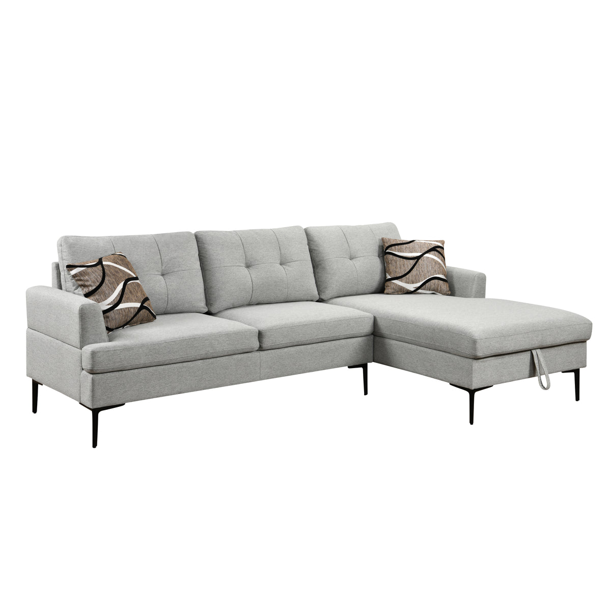 Light Gray L Shaped 3 Seater Sofa with Chaise and Storage N72139