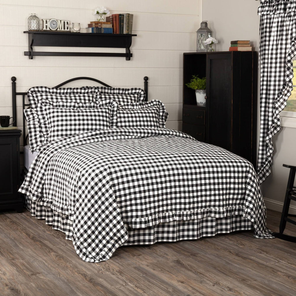 Black Check Ruffled Farmhouse Quilt Coverlet King U509647