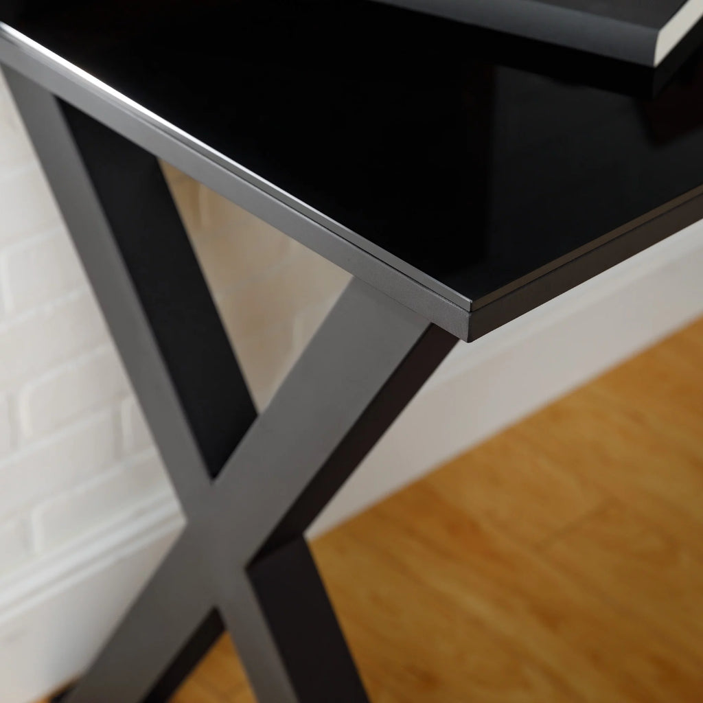 Black Glass Top Wood Computer Desk B12684
