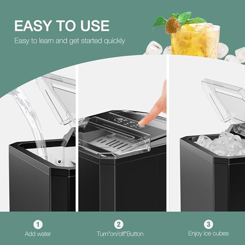 Countertop Ice Maker, 9 Cubes in 6 Mins, 26lbs in 24Hrs, 2 Sizes of Bullet Ice, Auto-Cleaning, Portable Ice Machine with Handle, Basket and Scoop R83026