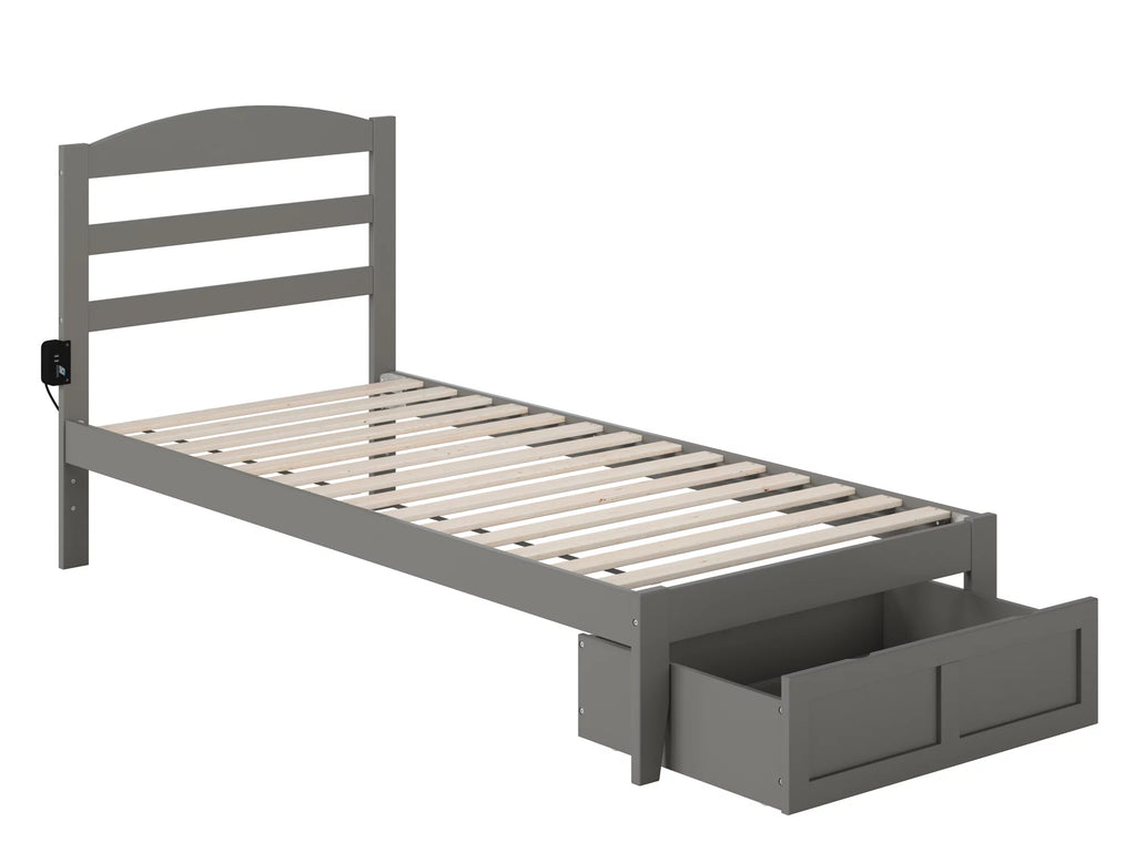 Grey Twin XL Wood Platform Bed Frame with Foot Drawer Storage S587