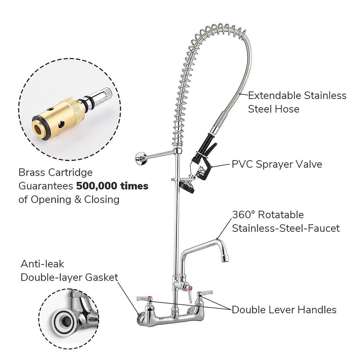 Pull Down Commercial Kitchen Faucet with 12" Add-On Faucet Kit W686737