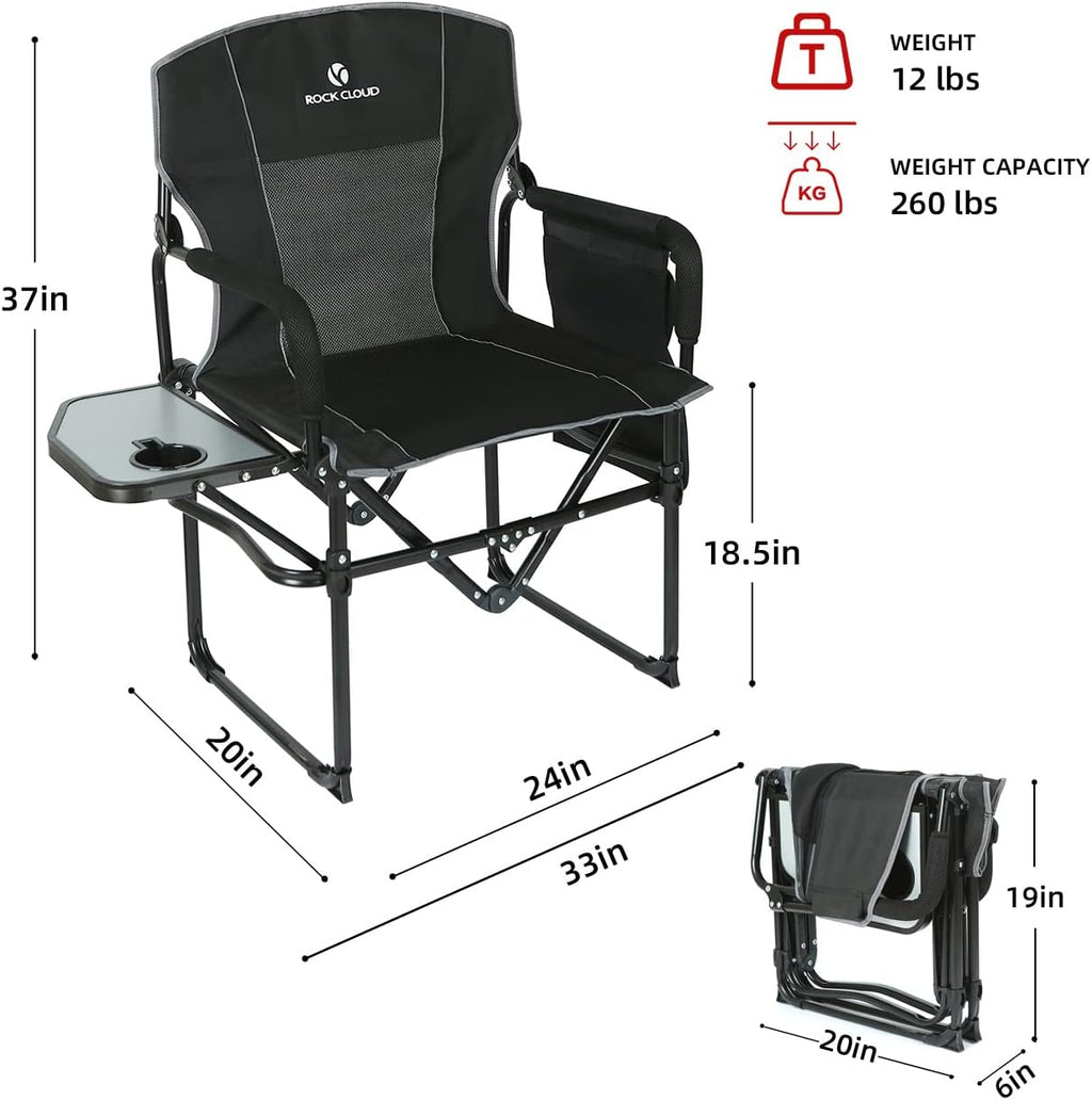 Folding Camping Chair with Storage Pocket and Side Table Y17476