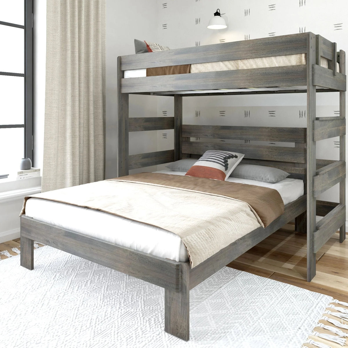Solid Wood Twin over Queen L-Shaped Bunk Bed K246155