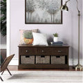 Wood Storage Bench with 3 Drawers and 3 Woven Baskets Q771