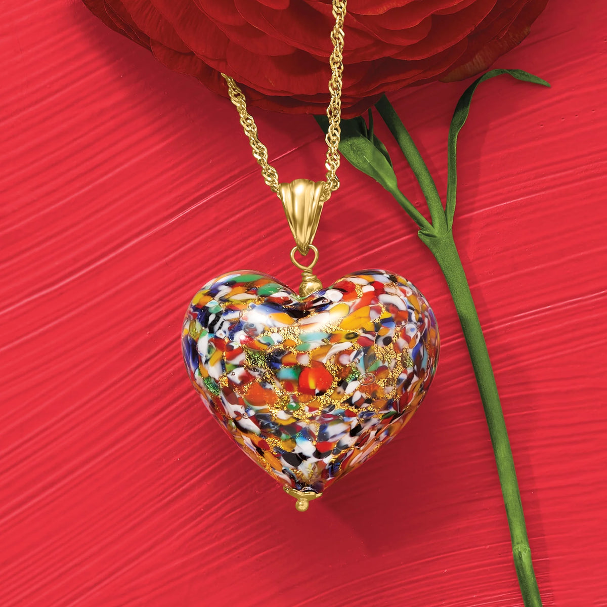 Murano Glass Heart Pendant Necklace T423