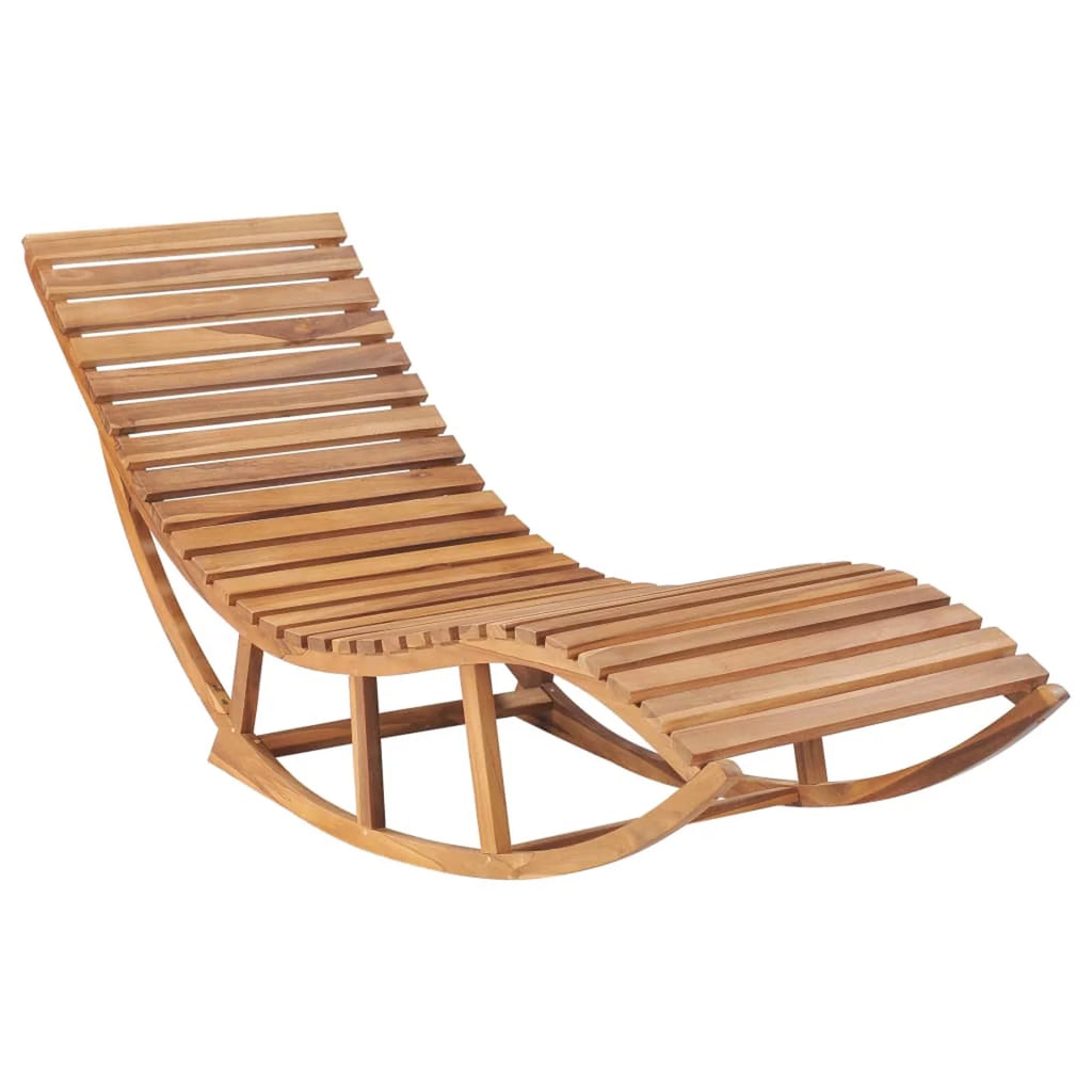 Wooden Rocking Sun Lounger with Green Cushion C897353