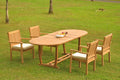 Grade-A Teak 5 Pc Dining Set with Oval Trestle Leg Table and 4 Stacking Arm Chairs V8191