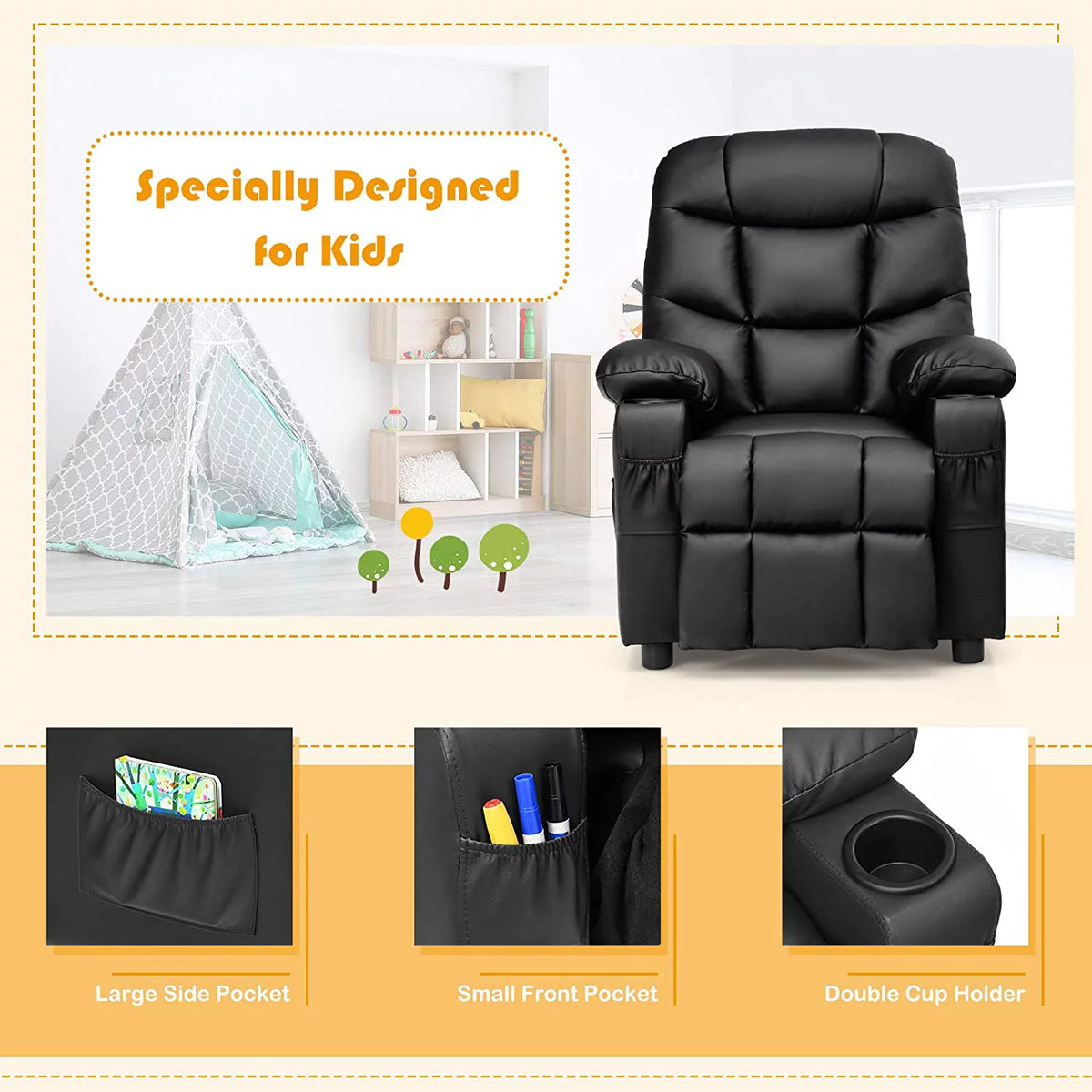 Kids Recliner Chair with Cup Holder C36919