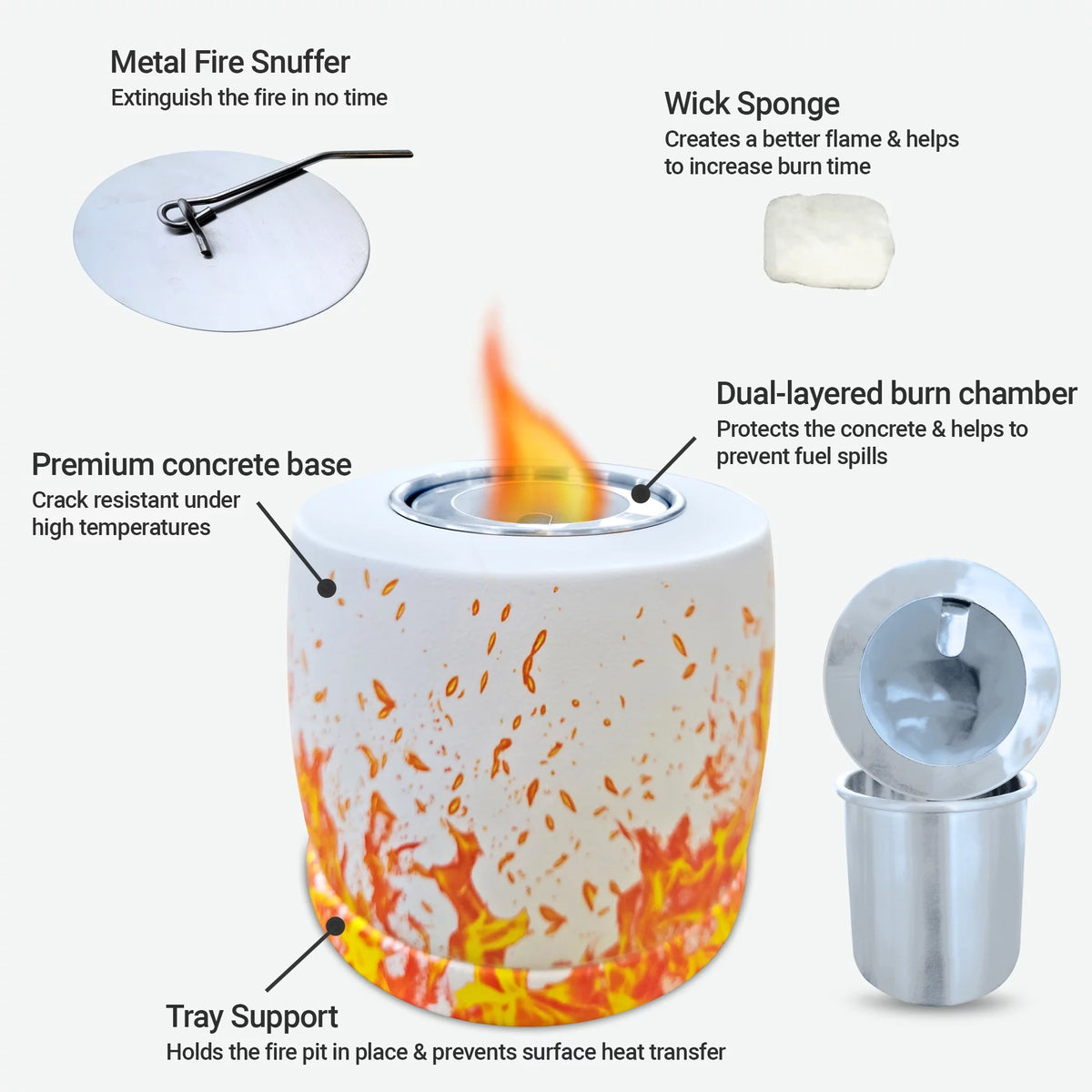 White Round Concrete Bio Ethanol Tabletop Fire Pit A224