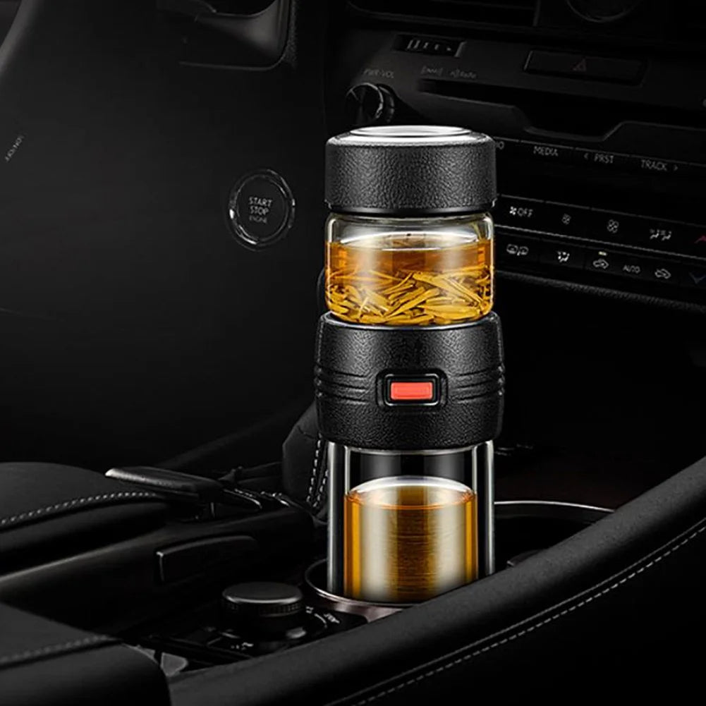 Black Double-Layer Glass Tea Cup with Filter O55102