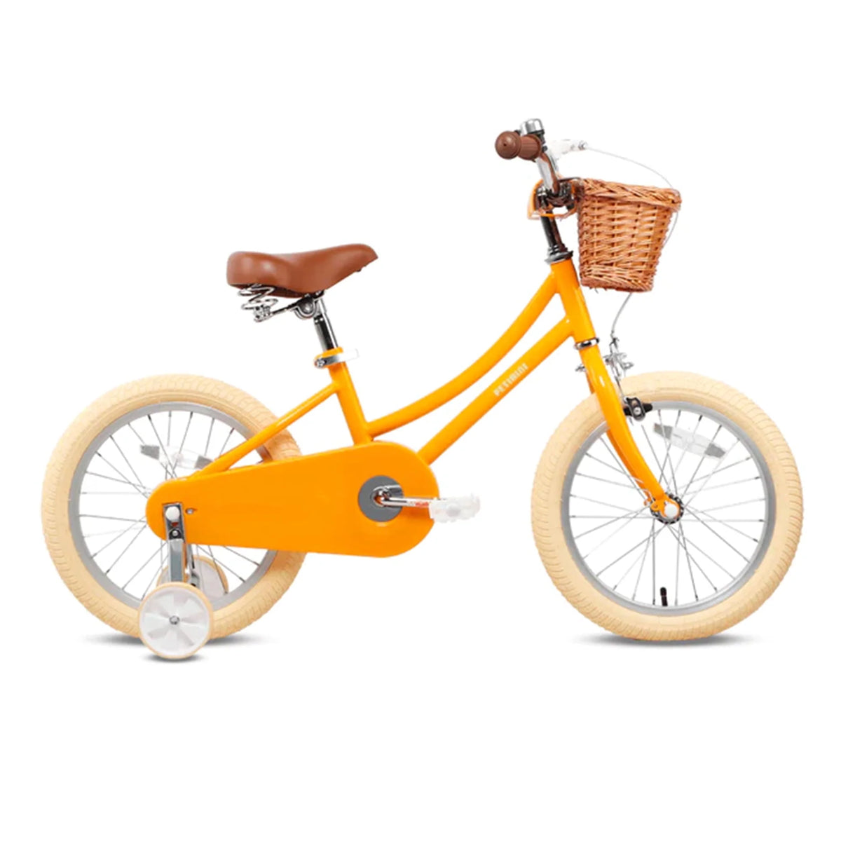 18 Inch Child Bicycle with Basket, Bell, & Training Wheels, Yellow O521062