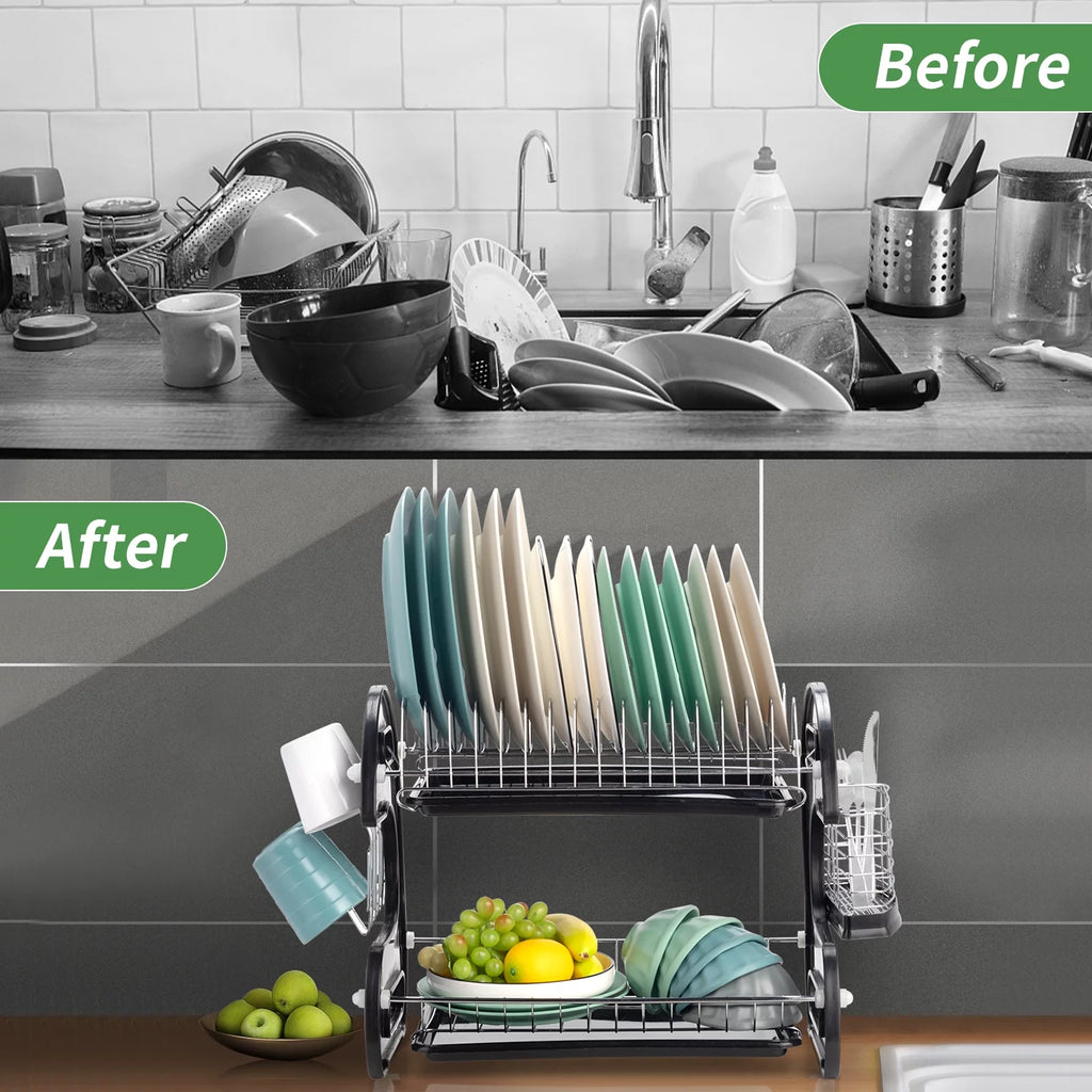 Black 2-Tier Dish Drainer S923