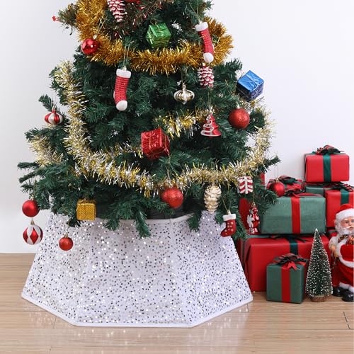 Silver Sequin Christmas Tree Skirt and Tree Collar H8311
