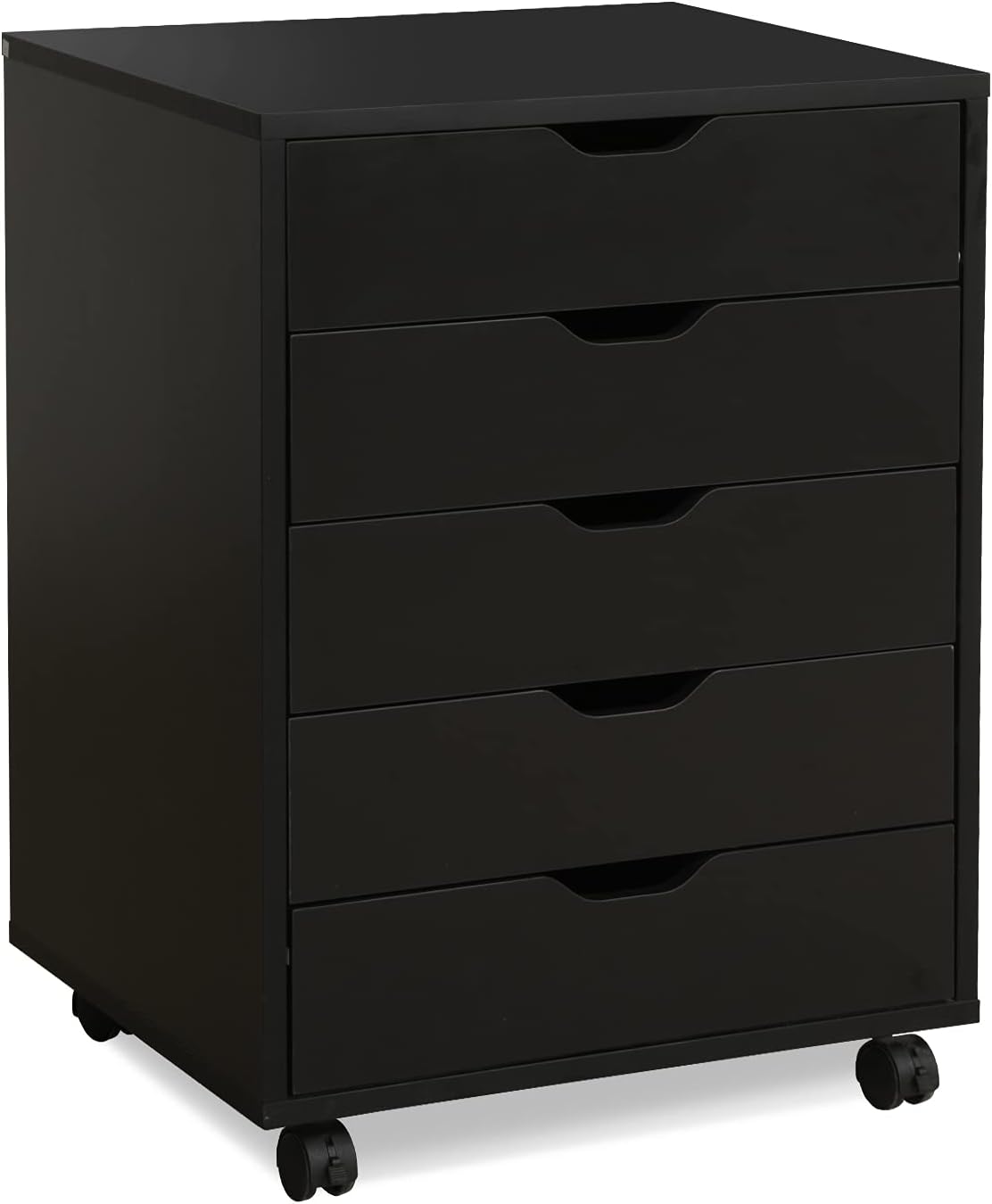 Black 5 Drawer Wood Storage Cabinet with Wheels E9008