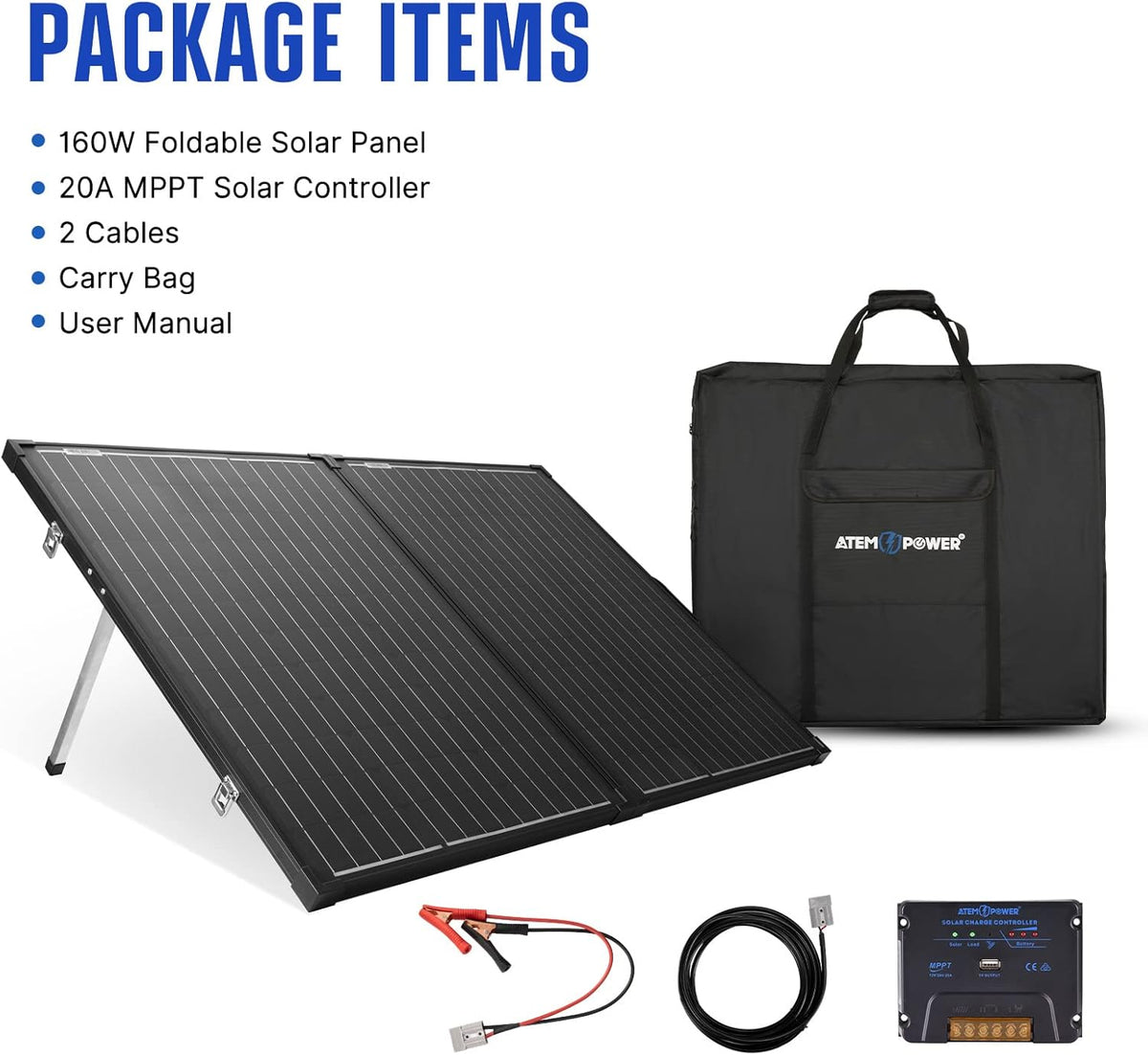 160W Foldable Monocrystalline Solar Panel with 20A MPPT Controller T760812